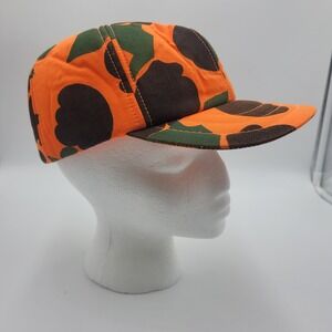Unbranded Blaze Orange Duck Camo Hunting Cap with Fold Down Ear Flaps Vintage